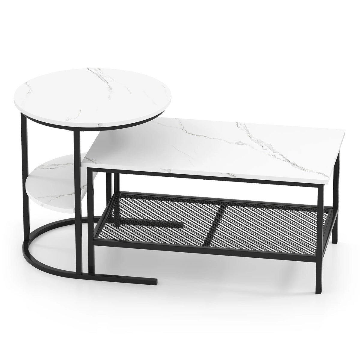 HOMASIS Two Tier Coffee Table Set With Storage Shelves