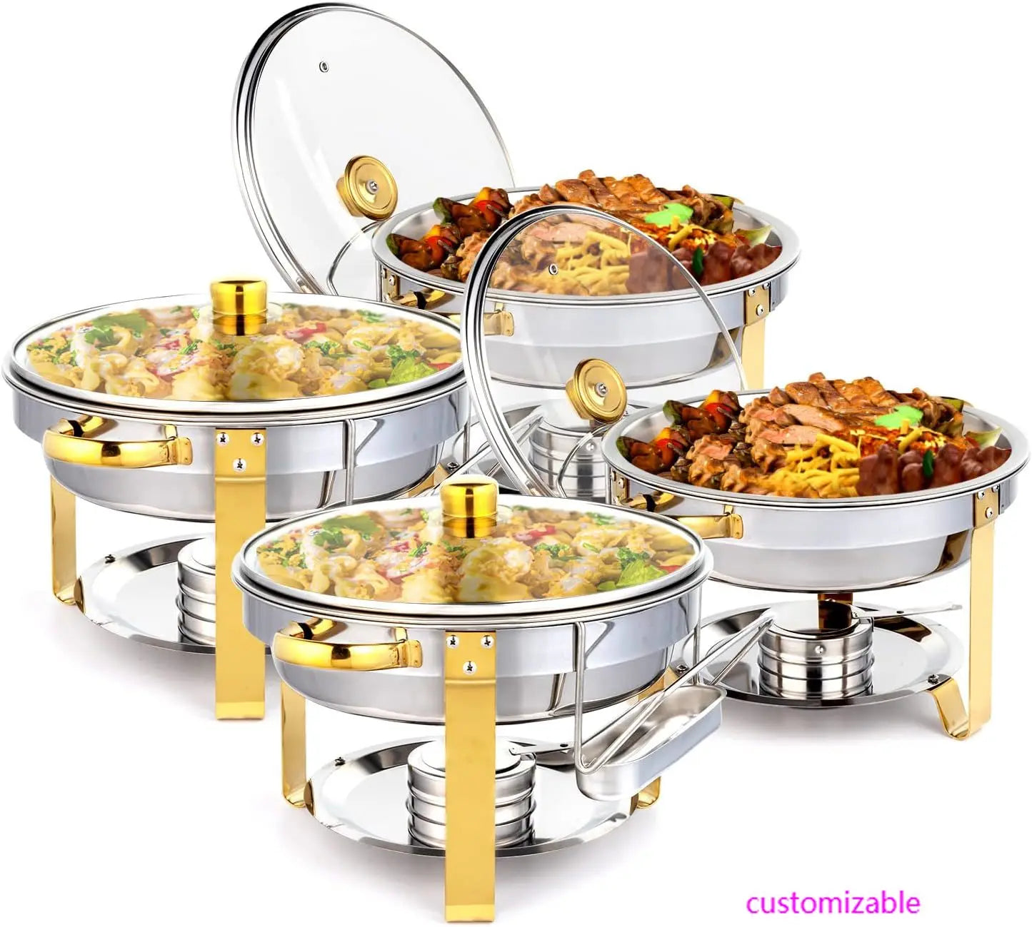 XMSJ 4 Pack Chafing Dish Buffet Set With Glass Lids