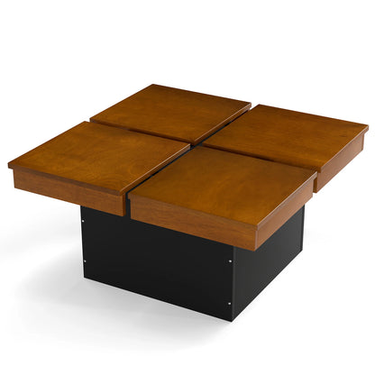 HOMASIS Square Coffee Table With Solid Wood Veneered Split Top