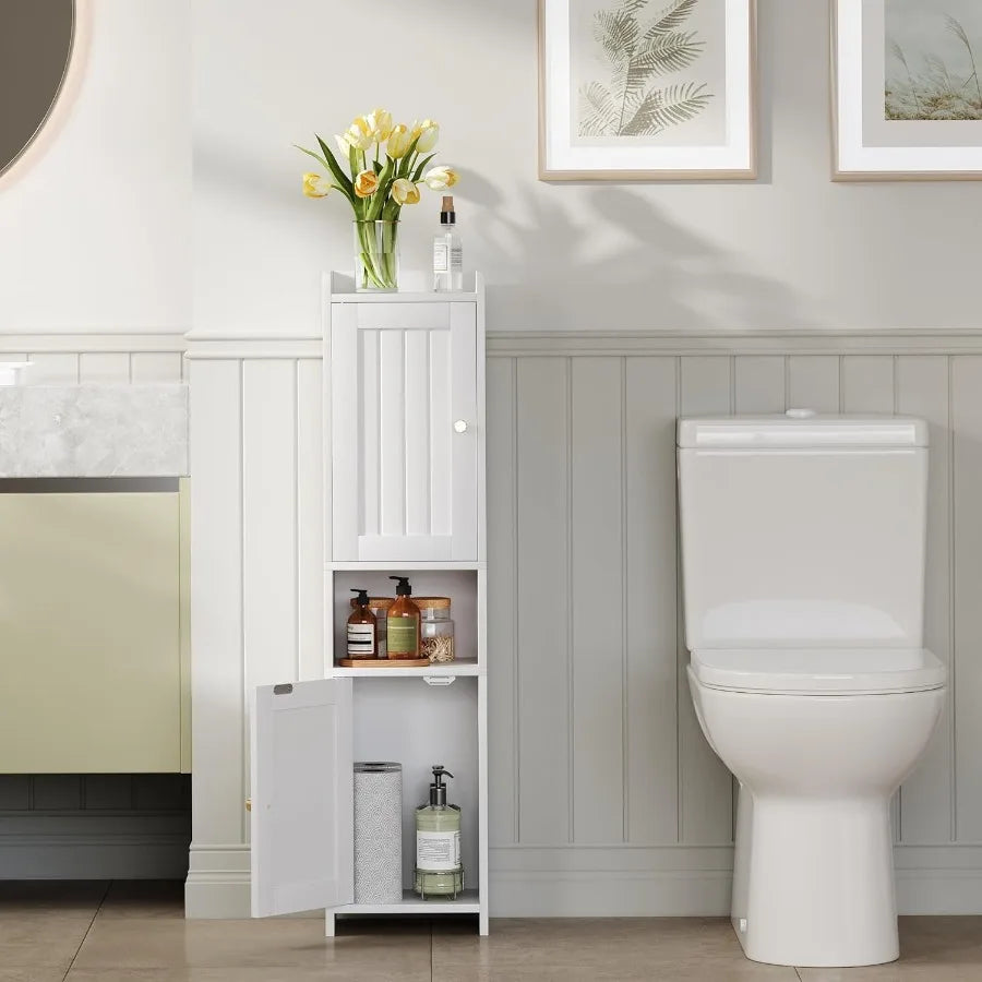 Cabinet With 2 Doors, 7.3 X 9.8 X 40.4 Inches, Small Freestanding Storage Cabinet With Adjustable Shelf, Floor Cabinet