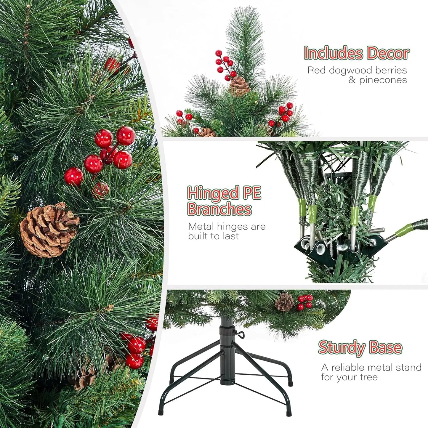 Fraser Fir Prelit Christmas Tree With Pine Cones and Berries