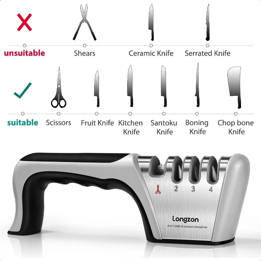 4in1 Knife Sharpener [4 Stage] with a Pair of CutResistant Glove Original Premium Polish Blades Best Kitchen Knife Sharpener Re