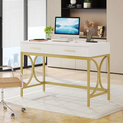 Modern Computer Desk with 2 Drawers Set of 2, 41 Inches Study Writing Office Desk for Home Office, Bedroom, Makeup, Customized
