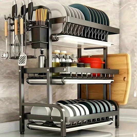 Three-Tier Dish Rack Organizer for Kitchen Countertop and Tableware