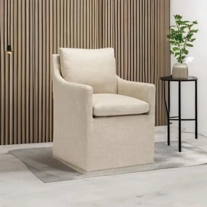 DUHOME Linen Upholstered Dining Armchair Single Sofa with 4 Casters Accent Chair for Living Room