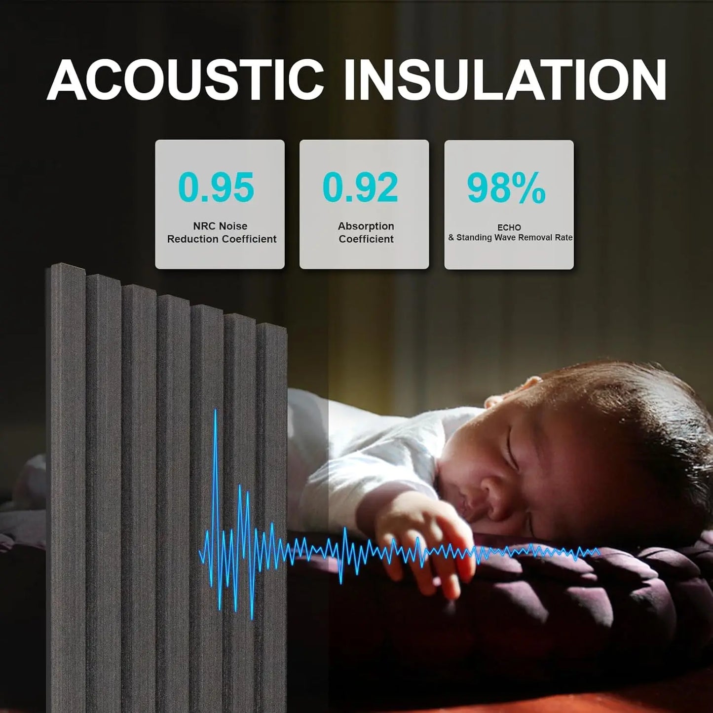 XMSJ Wood Slat Acoustic Panels 4 Pack Wall Ceiling