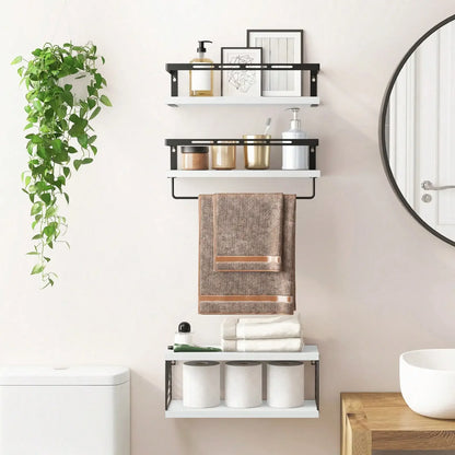 Tomnk Wall Mounted Bathroom Shelves Over Toilet, Rustic Wood Floating Shelves With Metal Frame And Towel Bar For Bathroom, Kitch