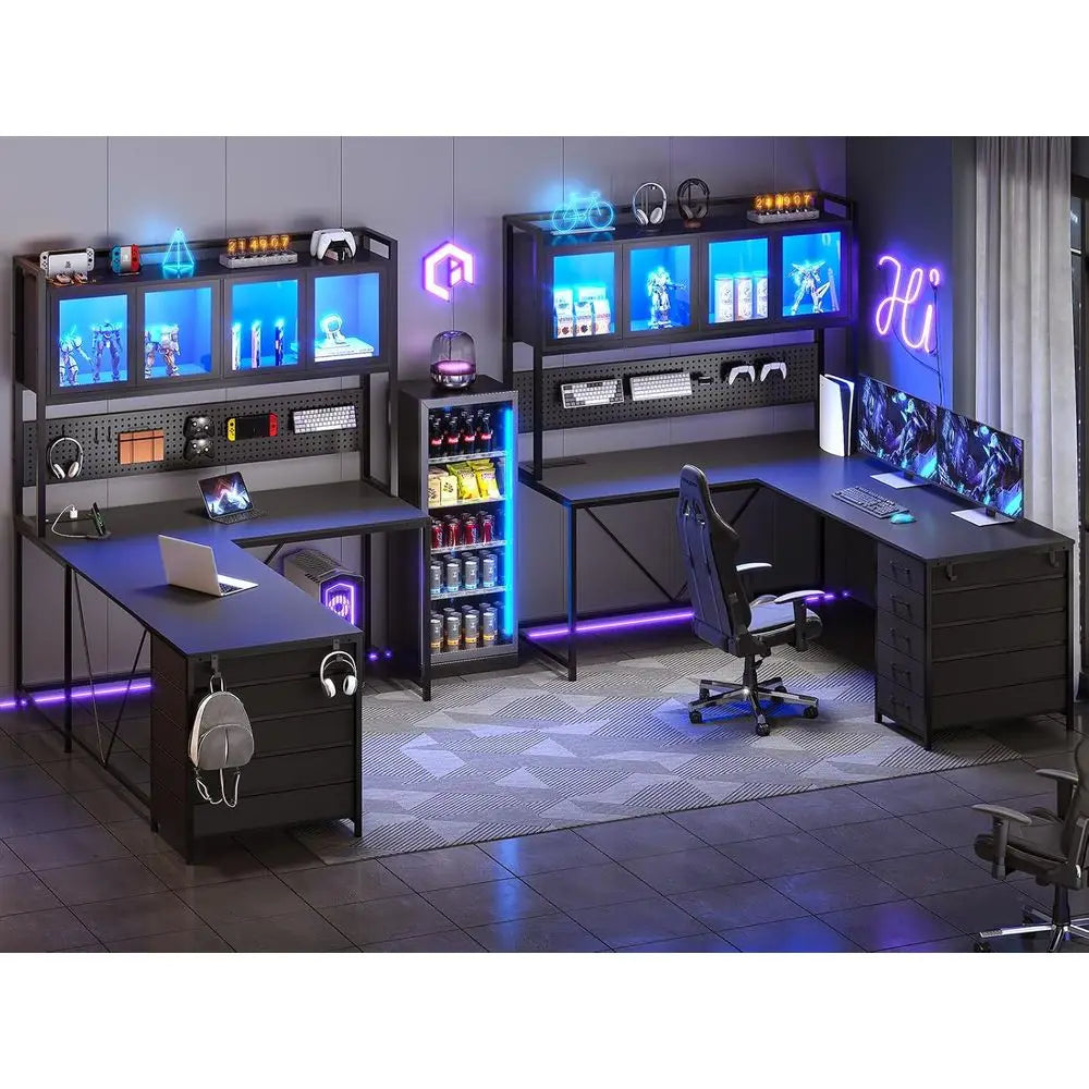 L Shaped Gaming Desk With Drawers Hutch Pegboard And Storage
