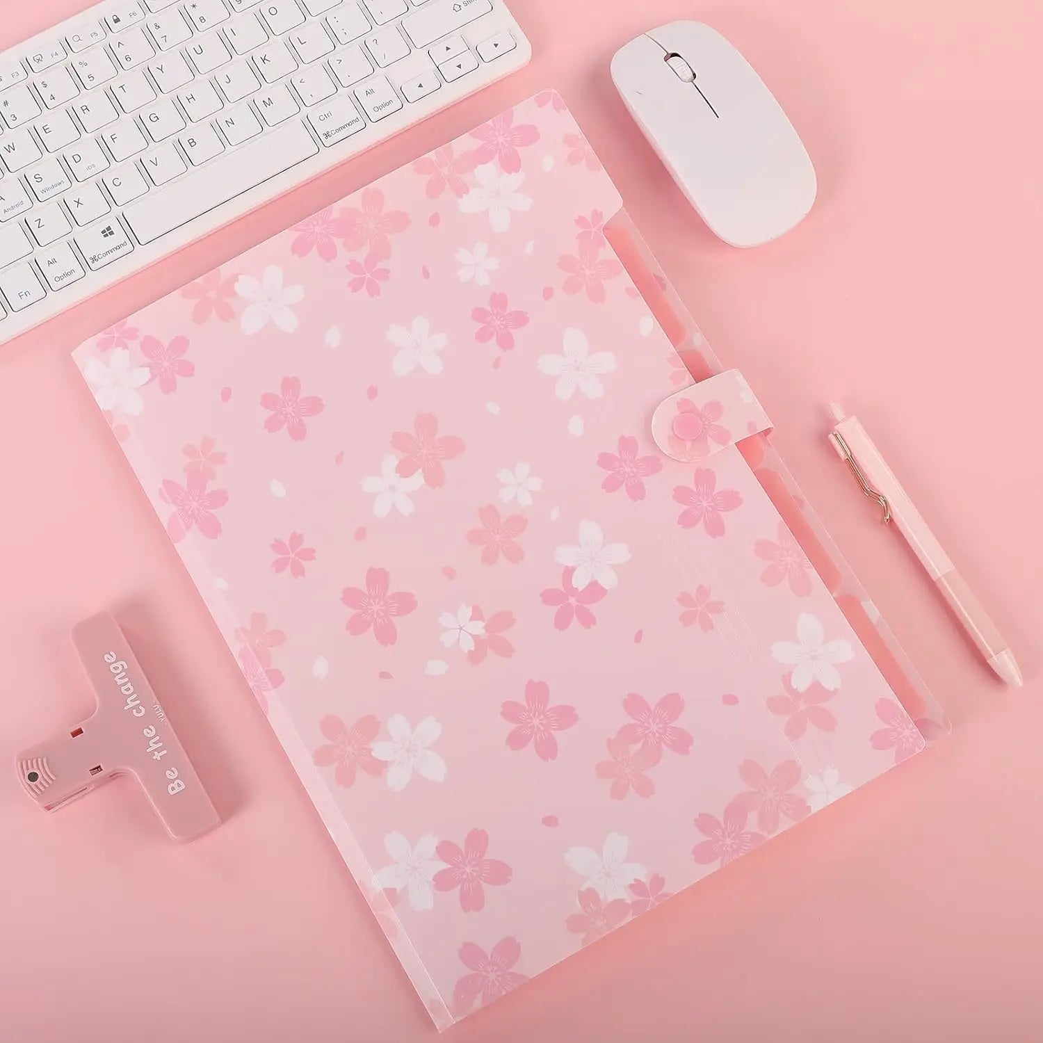 Pink Expanding File Folder with 5 Pockets, Portable Accordion Organizer for Receipts and Documents, Letter Size Office Supplies