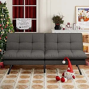 Faux Leather Futon Sofa Bed With Memory Foam Sleeper