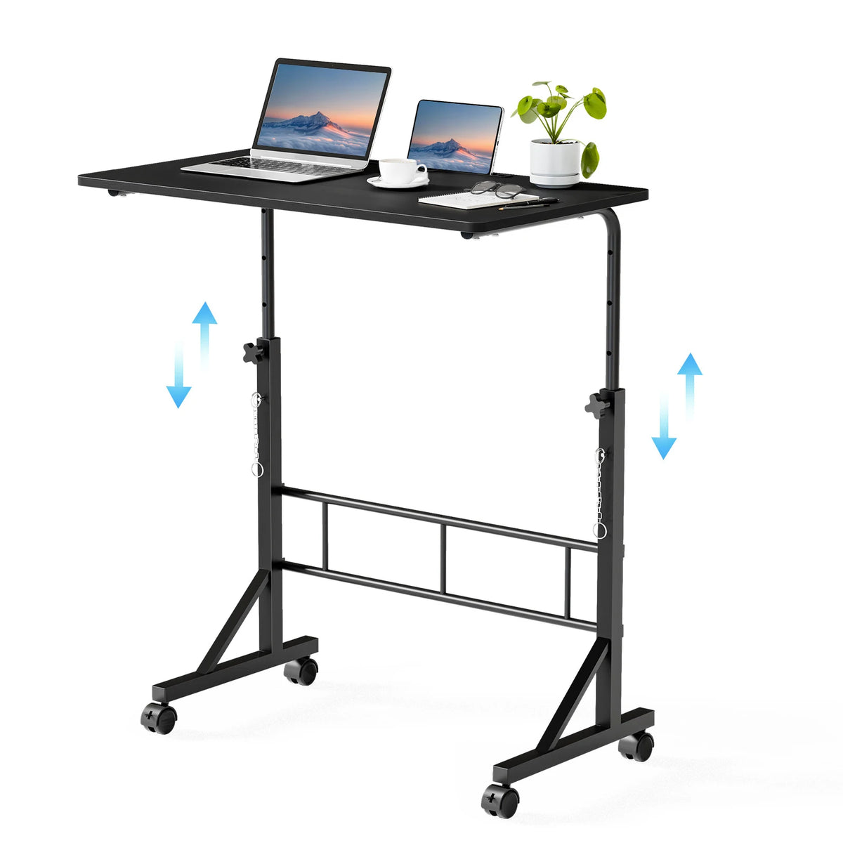 JHK Adjustable Mobile Desk With Locking Wheels For Home Office