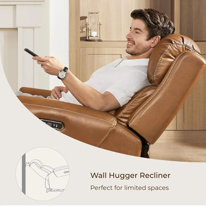 Genuine Leather Power Recliner Chair for Adults, Electric Wall Hugger Recliner with Adjustable Power Headrest &amp; USB/Type-C Ports