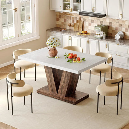 LITTLE TREE 47 Inches Dining Table for 4, Modern Dining Room Tables, White Rectangle Table for Dining Room, Kitchen, Living Room