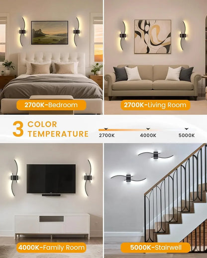 27.6 Inch Battery Operated Wall Sconce Set of 2, Black Modern Rechargeable Wall Lights with Remote, 3CCT Dimmable Wireless Wall