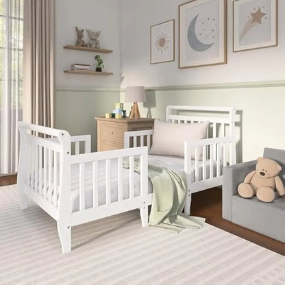 3-in-1 Convertible Toddler Bed in White, Low-to-Floor Design with Safety Rails, Baby Safety Alliance Certified