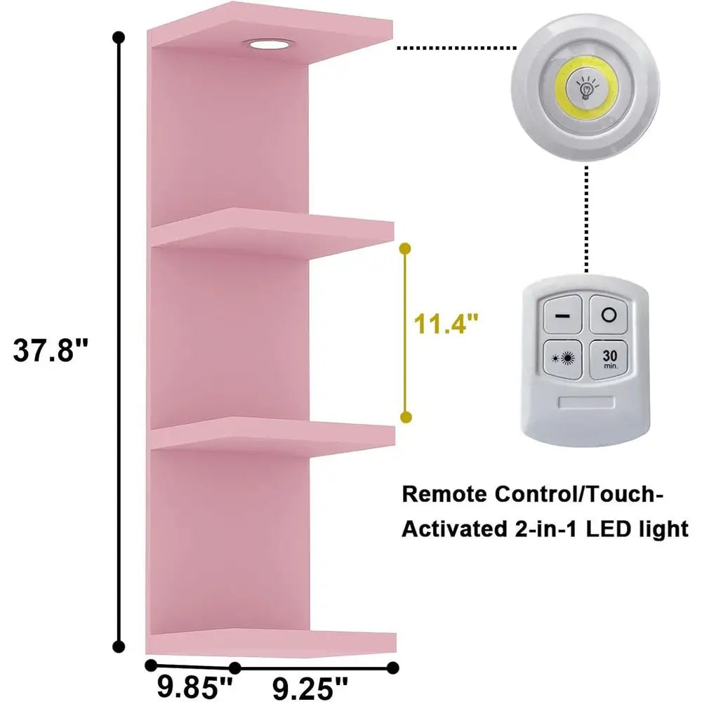 Versatile 4 Tier Wall Shelf Unit,Pink Lack Wall Shelf,Display Floating Shelf with LED Remote Control Light