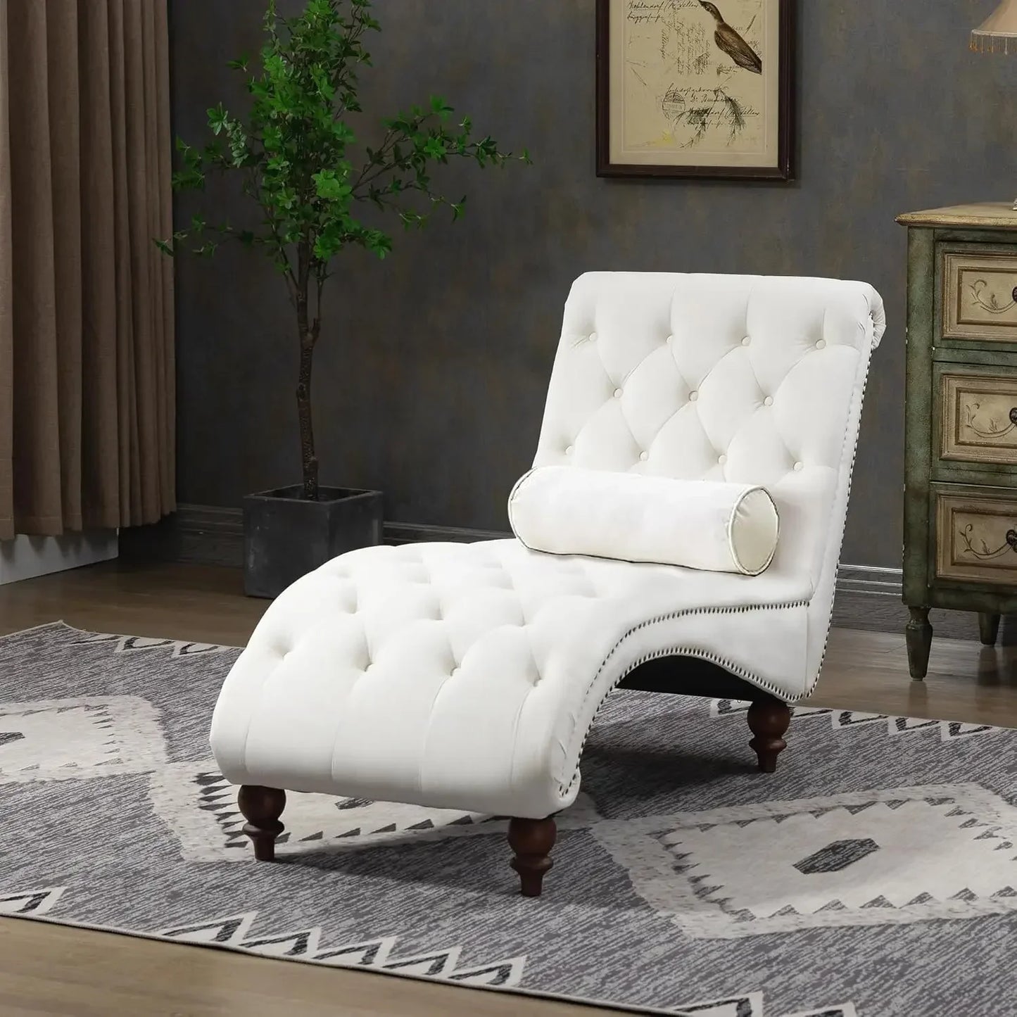 HUANZHUANG Velvet Chaise Lounge Modern Upholstered Chair With Pillow