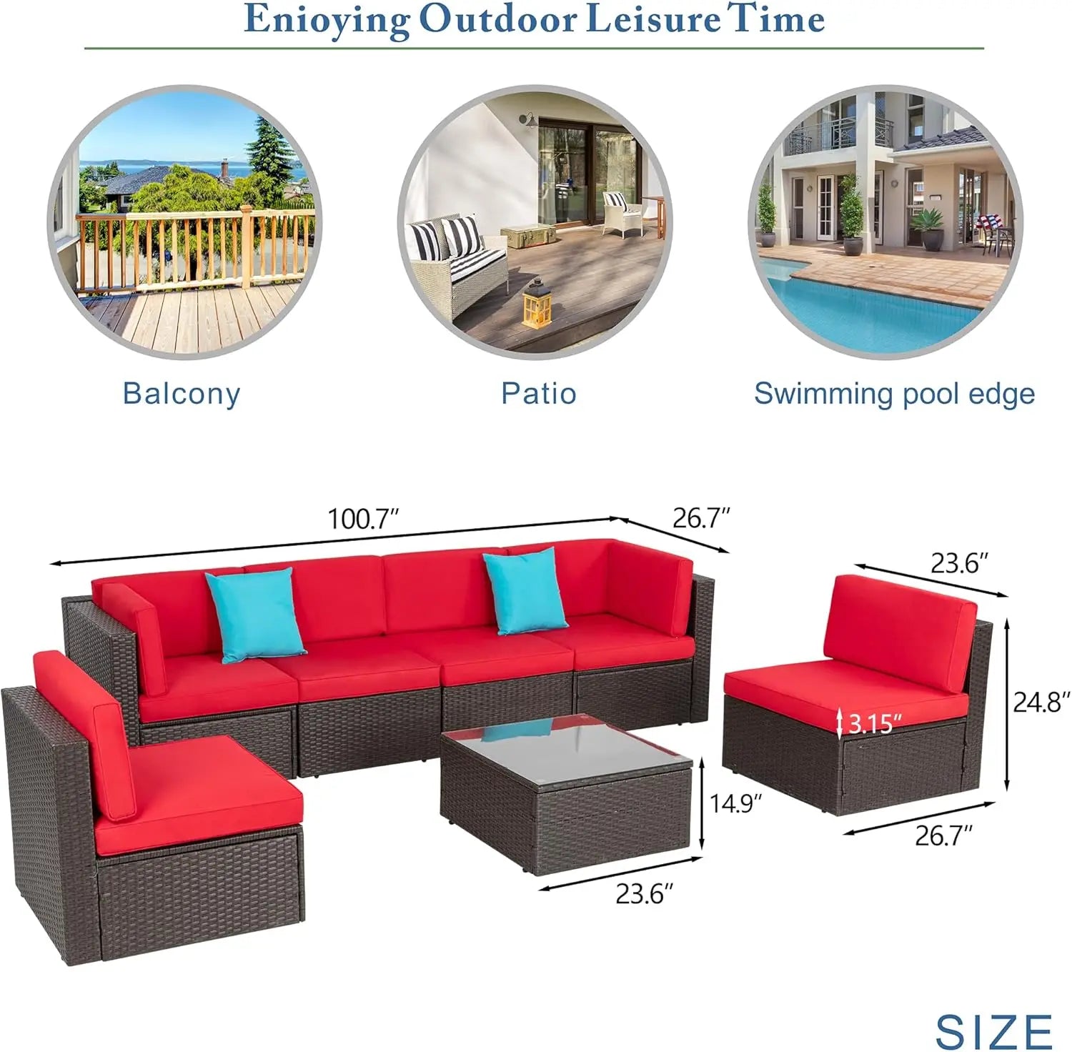 7 Pieces Patio Furniture Sets, Outdoor Modular Sectional Sofa Patio Conversation Set PE Rattan Wicker Sectional Couch