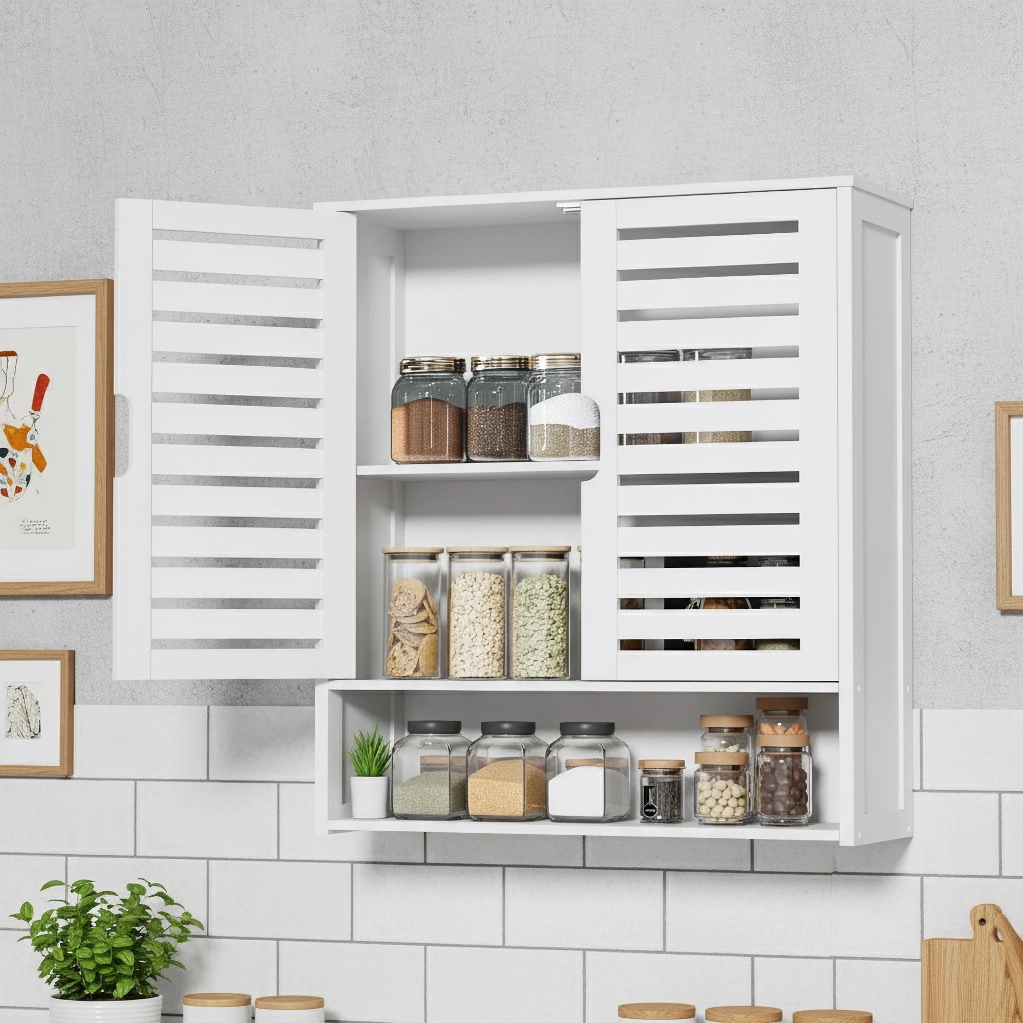 Wisfor Wall Mounted Bamboo Bathroom Cabinet Over Toilet 2 Doors
