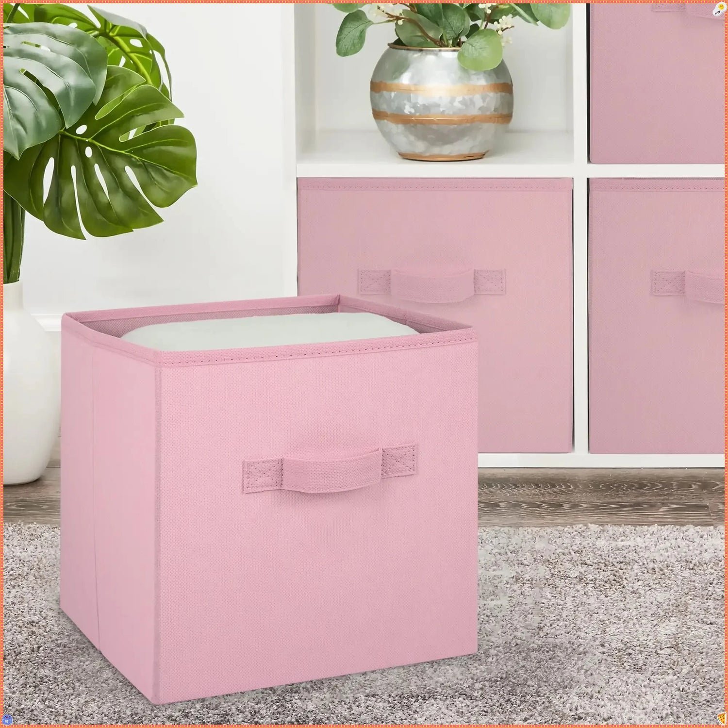 6-Pack Pink Puff Collapsible Fabric Storage Bins, 10.5x10.5 Inch Foldable Cube Organizers for Shelves