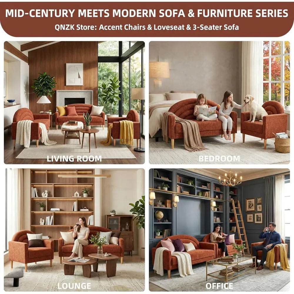 Modern Linen Upholstered Loveseat Sofa with Wood Frame