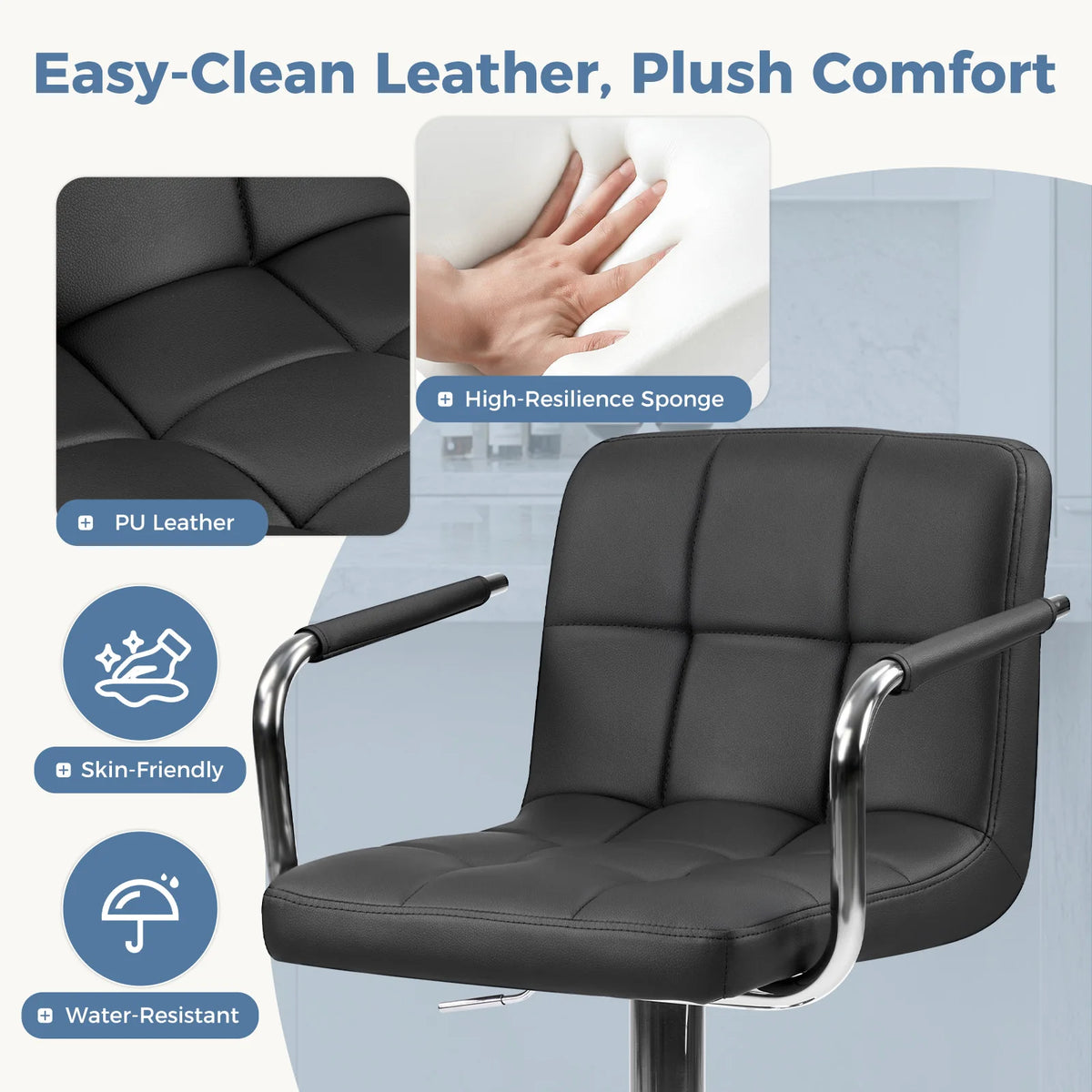 JHK Ergonomic Adjustable Swivel Office Chair With Padded Armrests