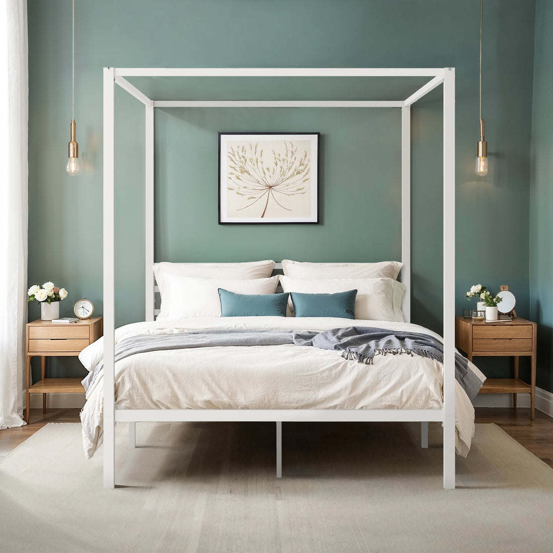 Hoomic Canopy Bed Frame Enhanced 4-Poster Modern Metal