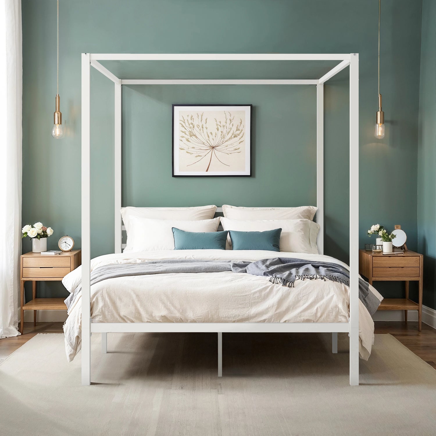 Hoomic Canopy Bed Frame Enhanced 4-Poster Modern Metal