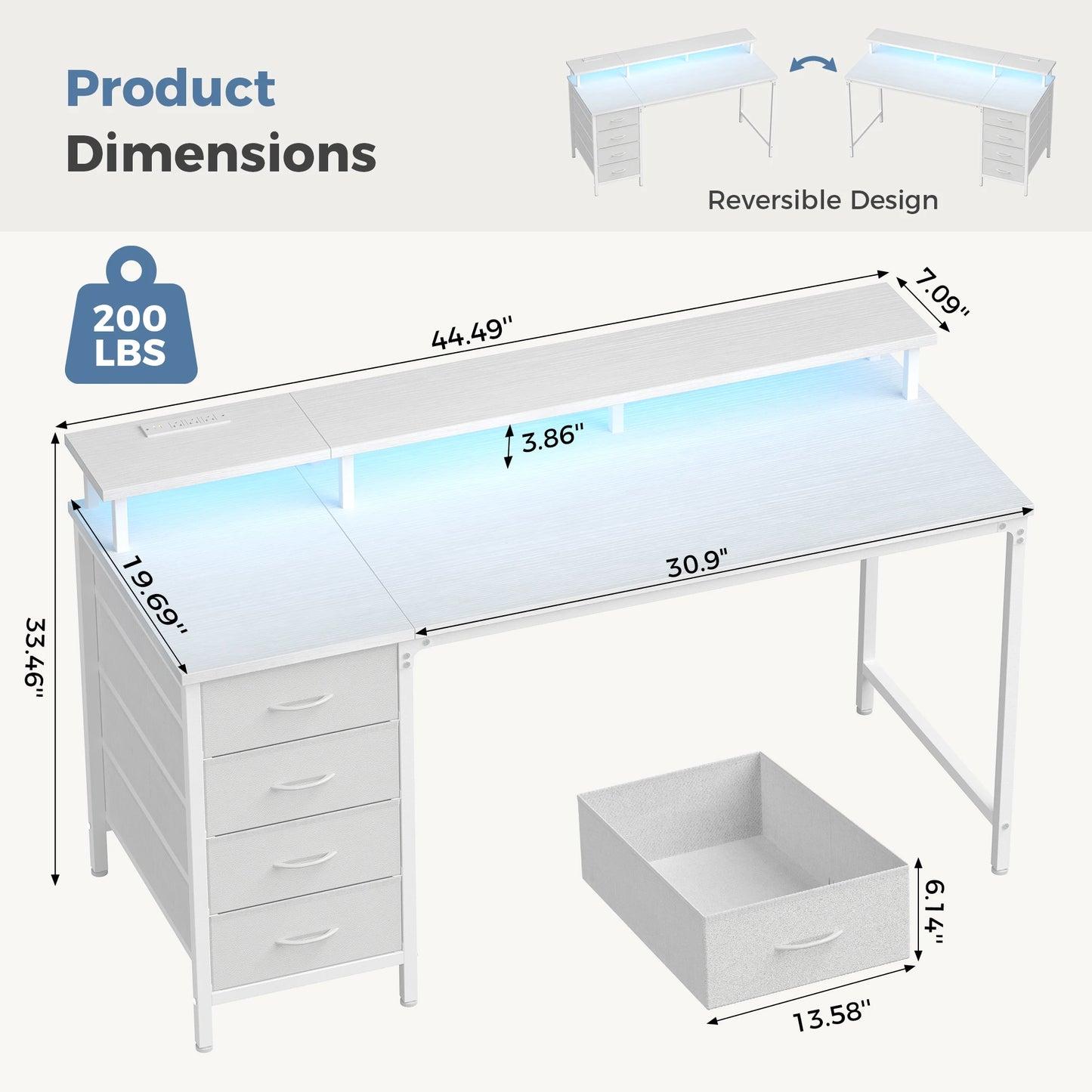 JHK Gaming Computer Desk With Storage Drawers And LED Lights