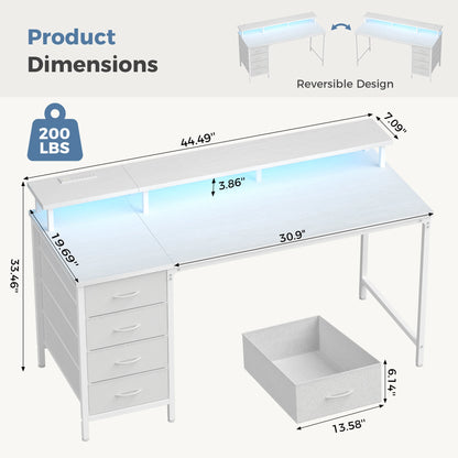JHK Gaming Computer Desk With Storage Drawers And LED Lights