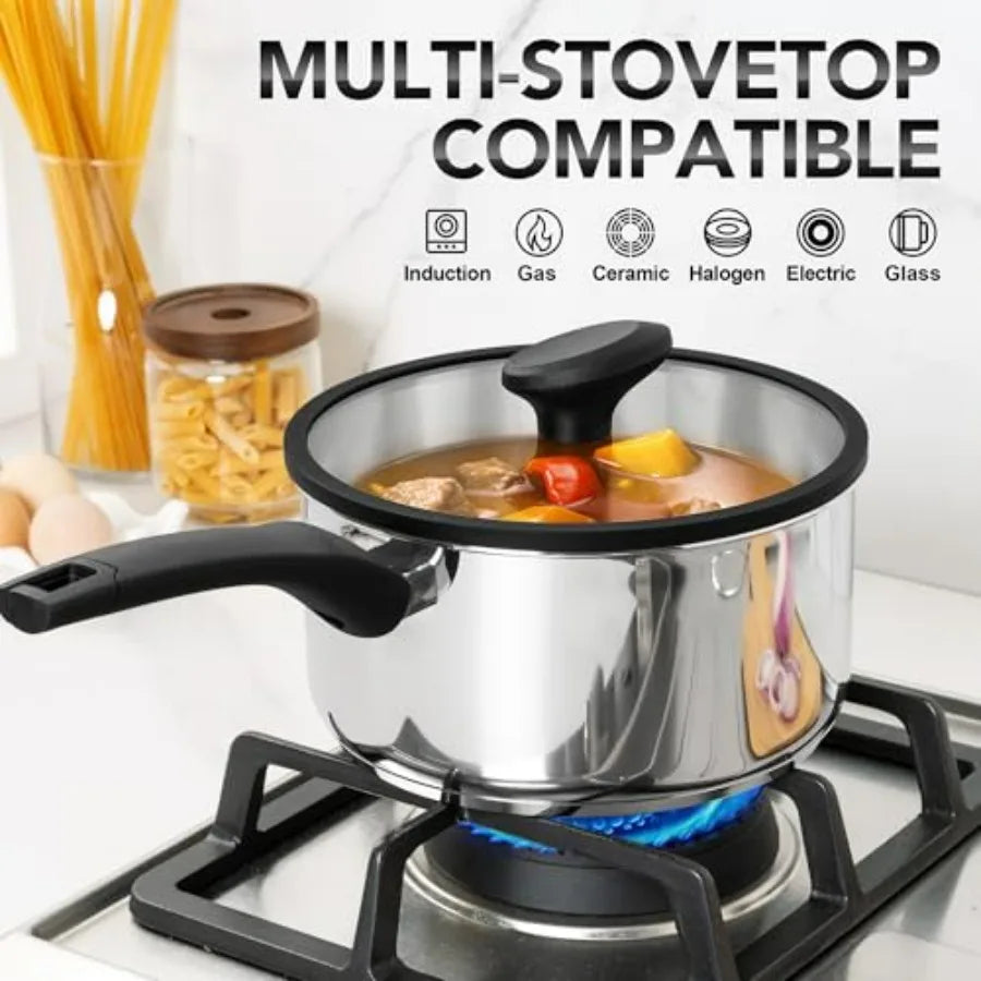 Stainless Steel Saucepan with Lid 1QT & 2QT & 3QT, Triply Stainless Steel Saucepans with Bakelite Handle, Premium Nonstick Sauce