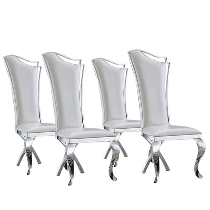 Modern Dining Chair Set of 4, Retro Luxury Leather Dining Room Chairs, Upholstered White Dining Chairs with Gold, Customized