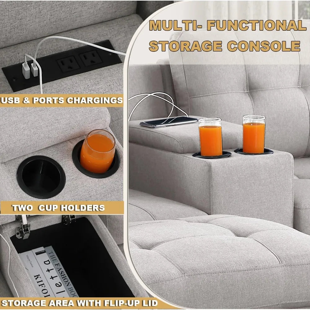 Love Seat Sofa with Ottoman and Storage Console, 2 Seater Couch for Bedroom, Small Modular Sectional Couch Home Theat