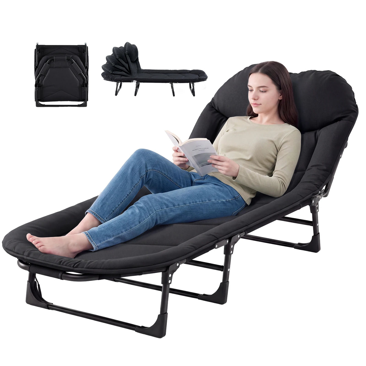 JHK Folding Camping Cot With Mattress Adjustable Outdoor Sleeping Bed