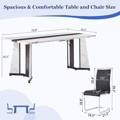 Dining Table Set for 6,White Marble 71&