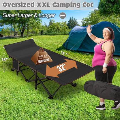 2PK XXL Camping Cot for Adults 900LBS - 78"×32" Oversized Folding Bed with Mattress Pad, Heavy Duty 1200D Oxford, Customized