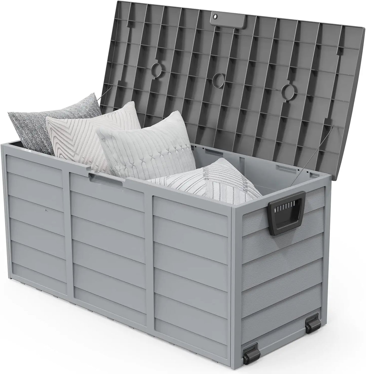 75 Gallon Outdoor Storage Box, Lockable Plastic Storage Containers with Lid, Patio Deck Box Furniture for Garden,