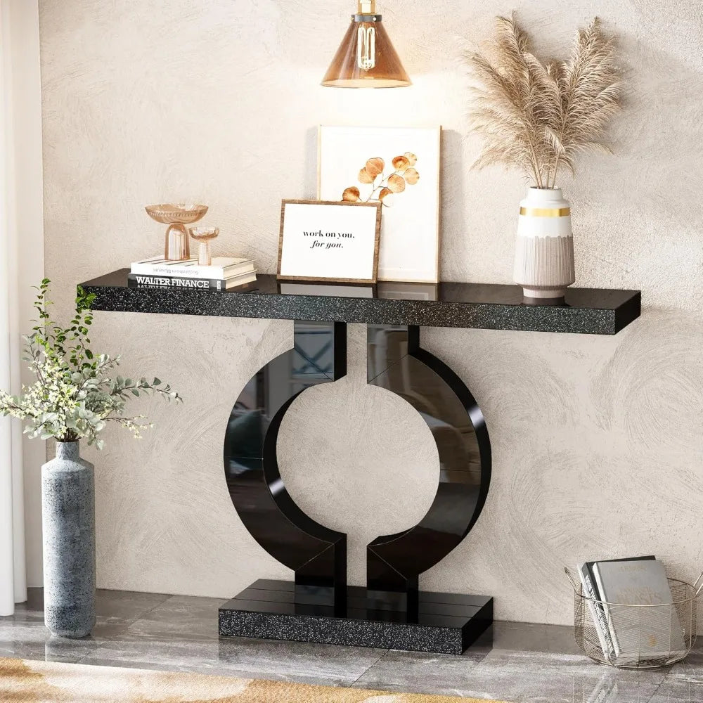 43” Modern Console Table with O-Shaped Base, Entryway Sofa Table with Mirror Finish for Living Room, Hallway, Entrance