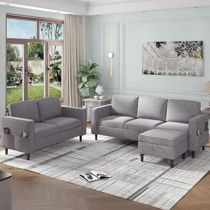 RPD4-Bus 78"W 3 piece living room couch set.3 seater sofa storage ottoman and loveseat furniture sets. modern L shaped section