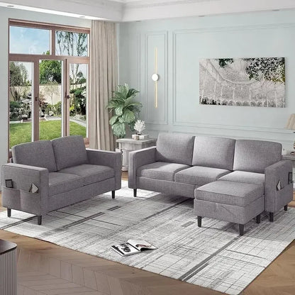 RPD4-Bus 78"W 3 piece living room couch set.3 seater sofa storage ottoman and loveseat furniture sets. modern L shaped section