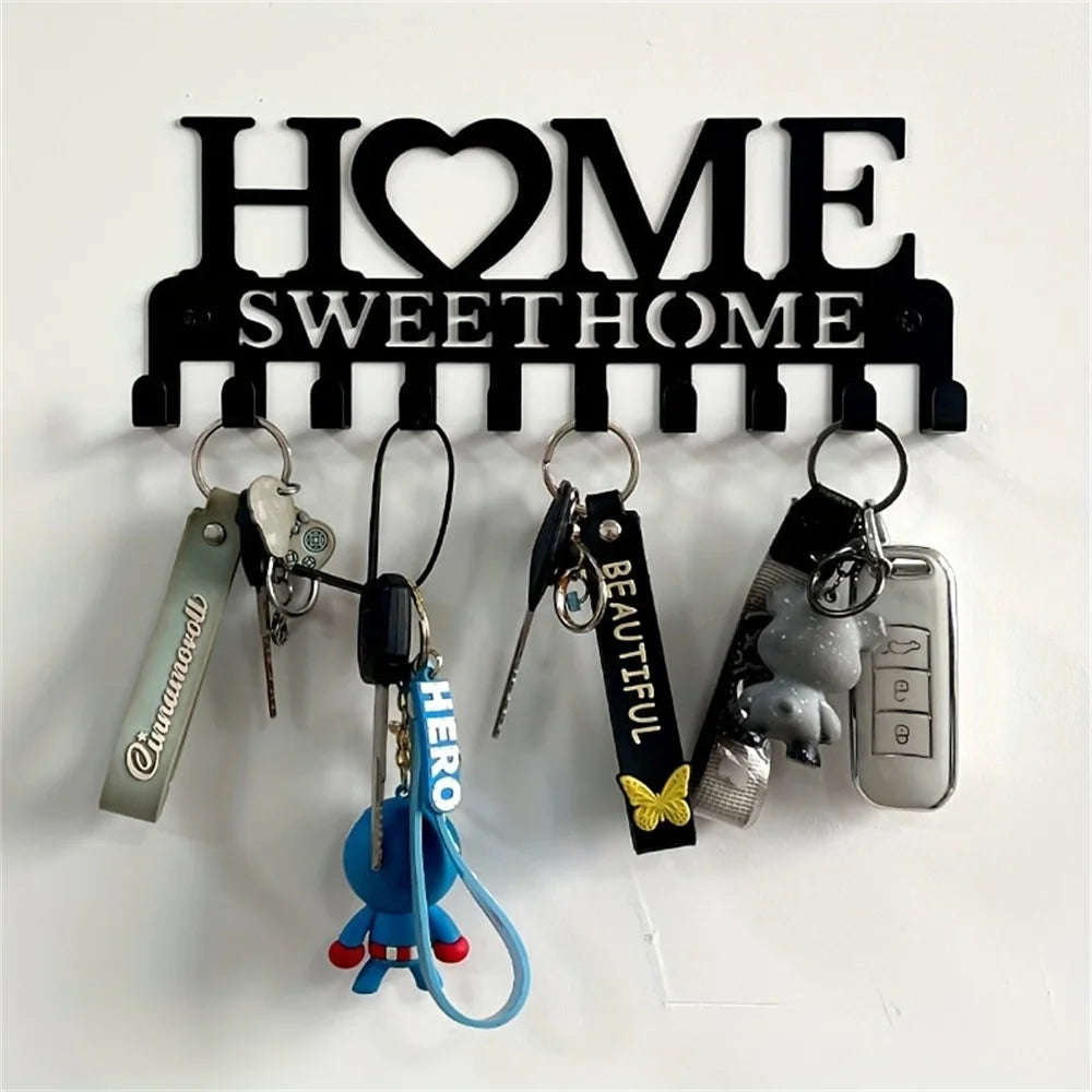 1pc Black Metal Keys Holder Wall Mount Key Holder Sweet Home Design Style Key Rack for Key Hanger with 10 Hooks