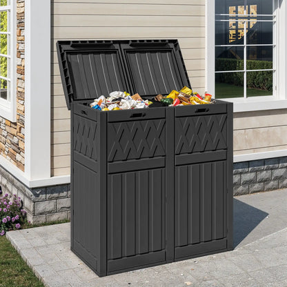 Uforic Double Compartment Weatherproof Resin Trash Can With Lid