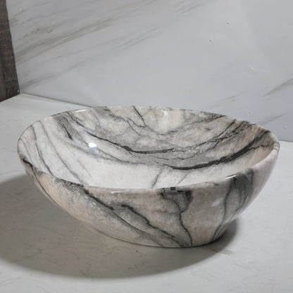 ZAPPO Artistic Marble Pattern Ceramic Vessel Sink Set, Black Matte Faucet Combo, Modern Bathroom Above-Counter Basin Vanity Sink