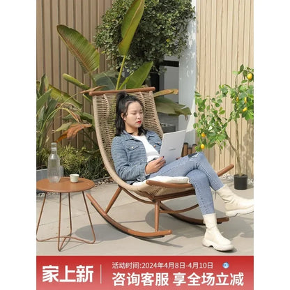 -Rocking Chair Lazy Person, Leisure Balcony, Sofa Chair, Home Living Room Outdoor Rattan Internet Famous Rocking