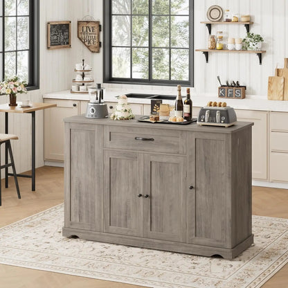 47" Rolling Kitchen Island Cart with Storage Drawers Adjustable Shelves Buffet Sideboard Dining Room Custom