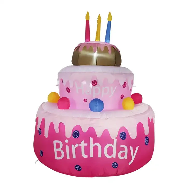 Inflatable Birthday Cake Outdoor Decorations with Candles LED Lighted Blow Up Happy Birthday Party Toys Home Garden Decorations