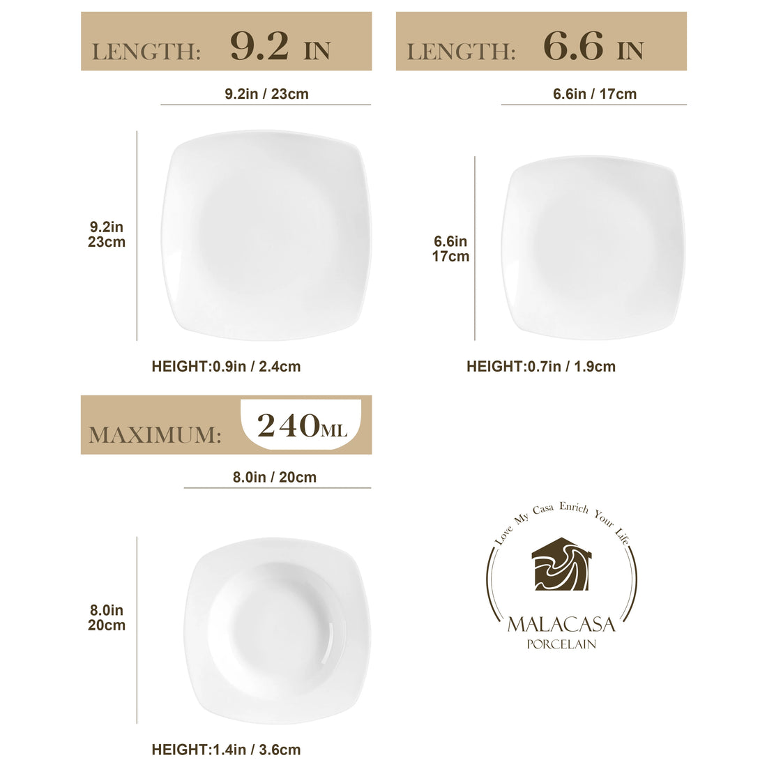 MALACASA Classic Porcelain Dinnerware Set for Dining	Collection