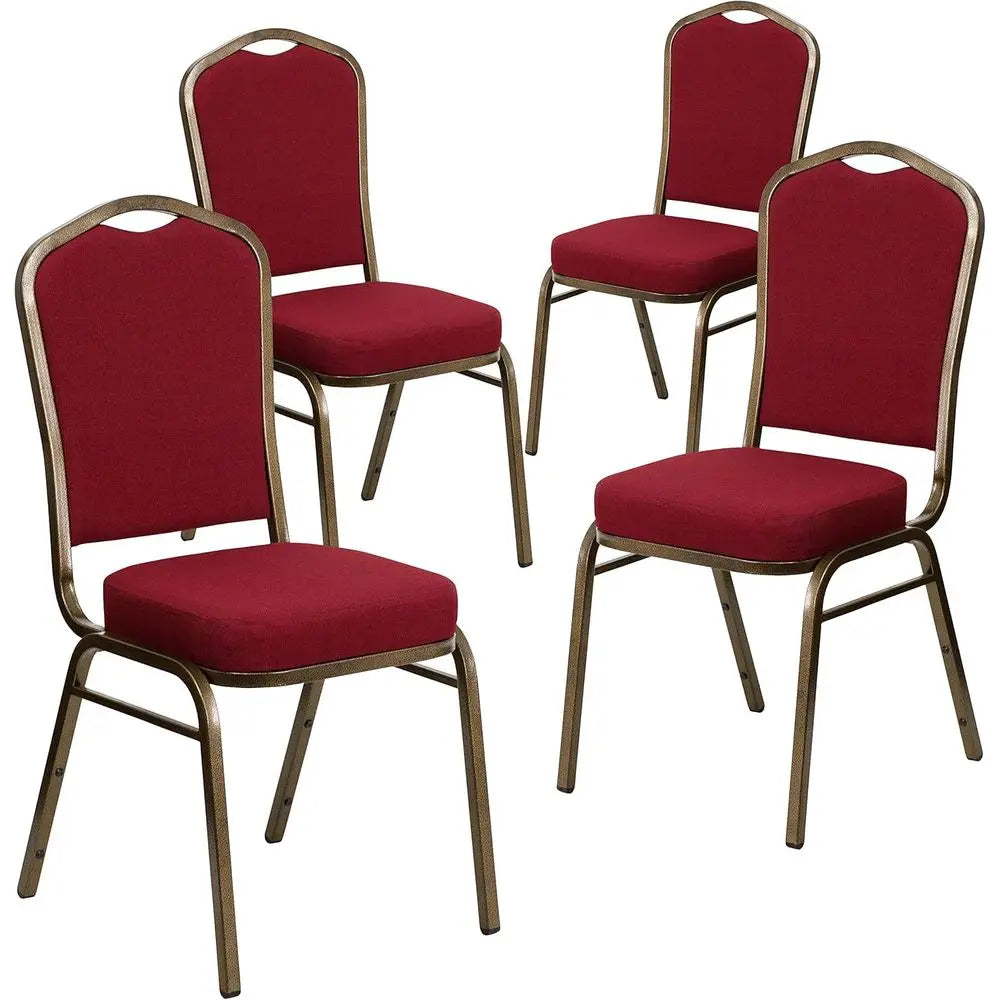 4 Pack HERCULES Series Crown Back Stacking Banquet Chair in Bury abric - Gold Vein e