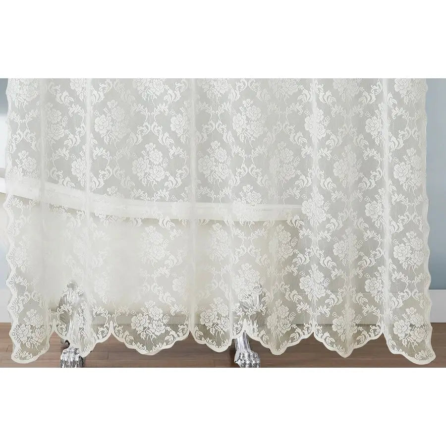 Ivory Shower Curtain with Attached Valance and Elegant Tassels. Standard Size 72 x 72 Lace Shower Curtain for Bathroom. Luxury S