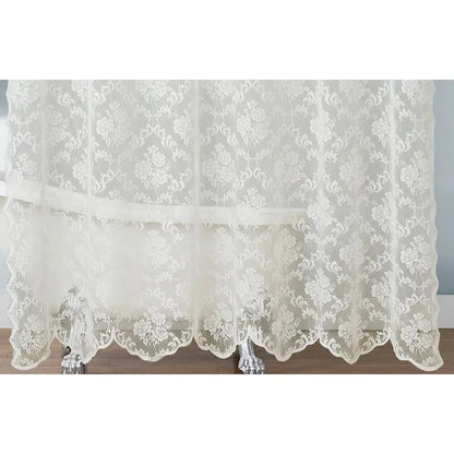 Ivory Shower Curtain with Attached Valance and Elegant Tassels. Standard Size 72 x 72 Lace Shower Curtain for Bathroom. Luxury S